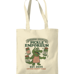 Bombardino Crocodilo’s Pickle Emporium Tote Bag – Certified Crunchy Chaos
